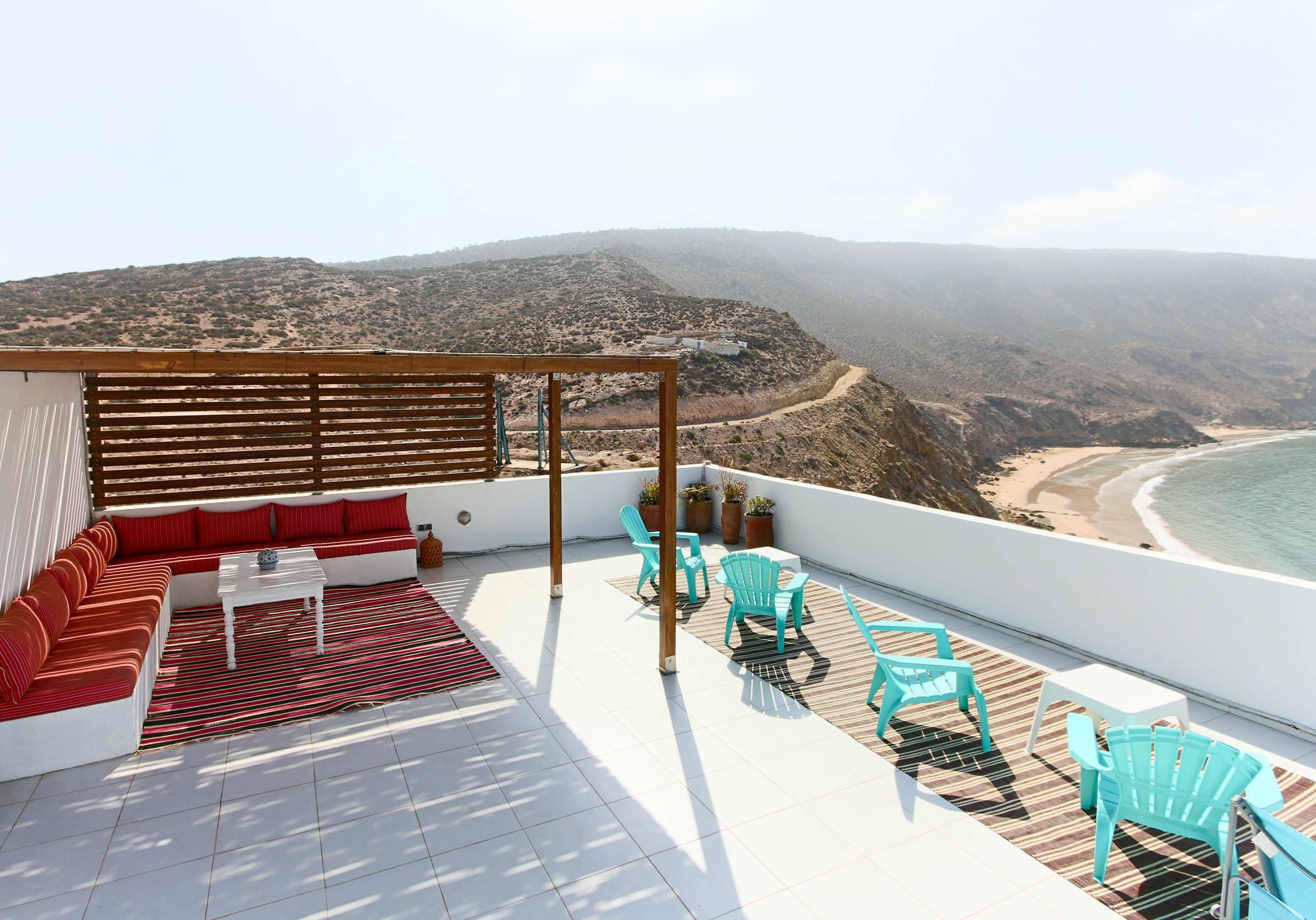 The rooftop lounge above the bay of Imsouane