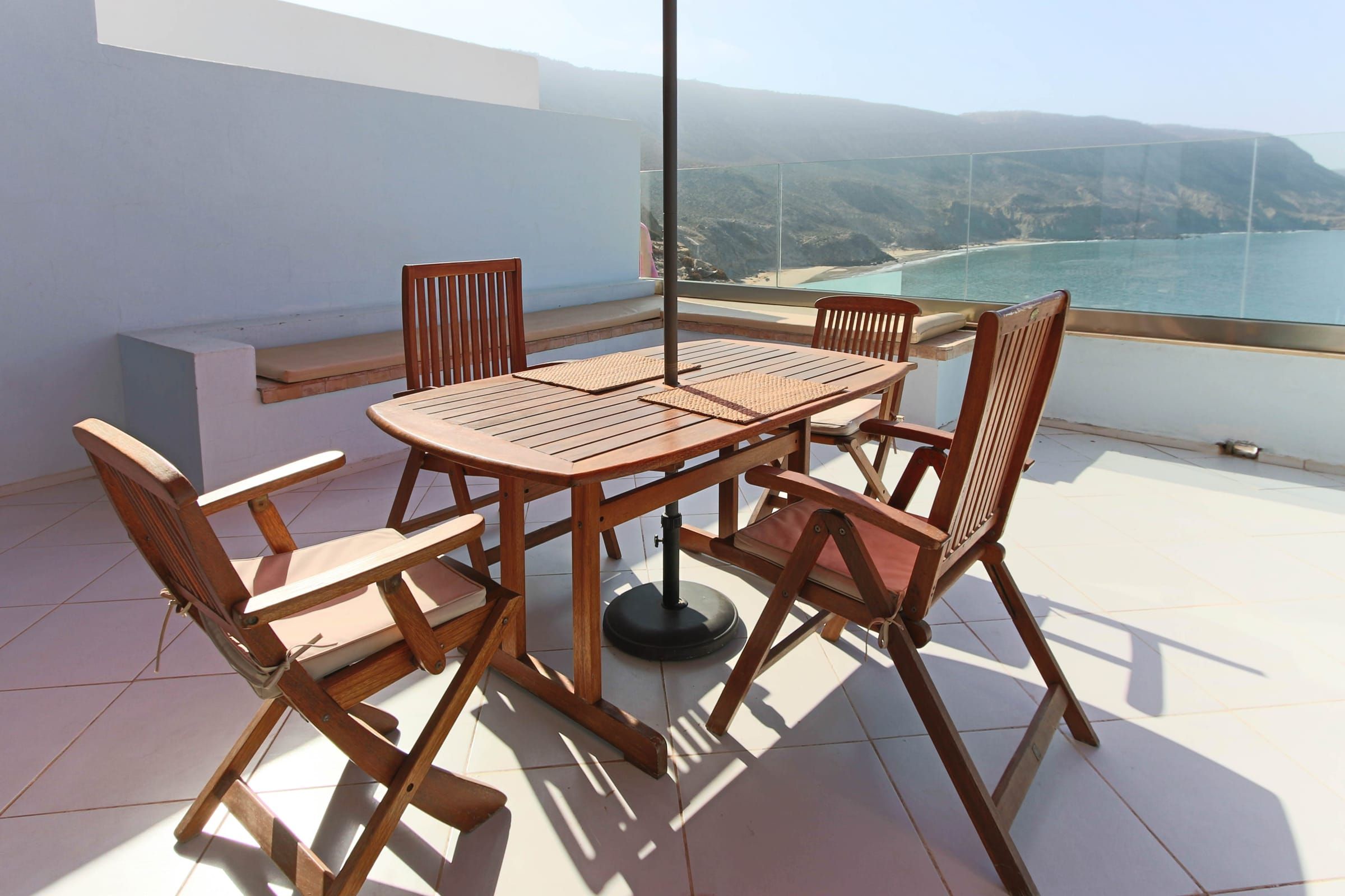 Terrace table facing the bay